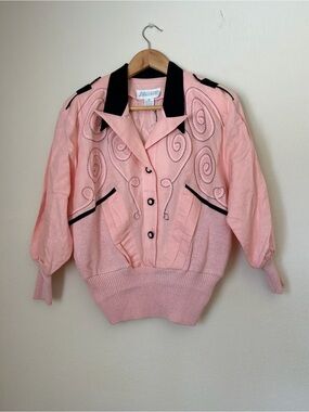 Sideeffects 80's Vintage-Inspired Pink Embroidered Top with Black Trim | NWT